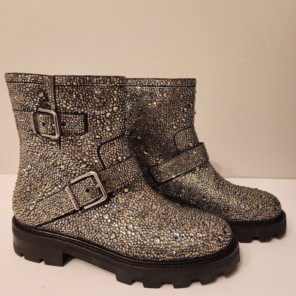 Jimmy Choo Swarovski biker boots size 38.5